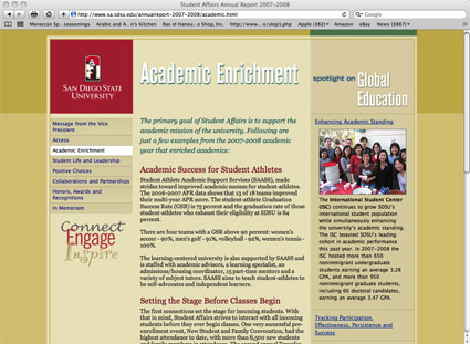 Student Affairs Annual Report website screen shot