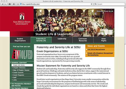 Student Life and Leadership website screen shot
